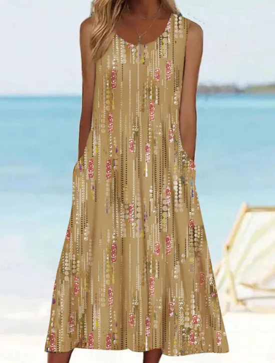 Outlet Women's Midi Dress Tank Dress Floral Graphic Ruched Pocket Crew Neck Daily Vacation Sleeveless Summer Spring Women Spring Dresses|Vacation Dresses