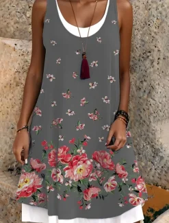 Hot Women's Midi Dress Tank Dress Fashion Classic Outdoor Daily Weekend Regular Fit Graphic Sleeveless Crew Neck Spring Fall Women Floral Dresses