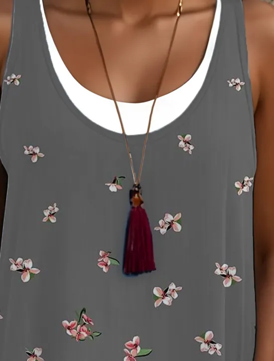 Hot Women's Midi Dress Tank Dress Fashion Classic Outdoor Daily Weekend Regular Fit Graphic Sleeveless Crew Neck Spring Fall Women Floral Dresses