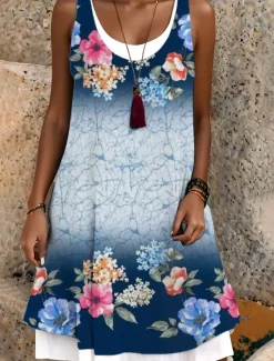 Best Women's Midi Dress Tank Dress Fashion Classic Outdoor Daily Weekend Regular Fit Graphic Color Gradient Sleeveless Crew Neck Spring Fall Women Floral Dresses