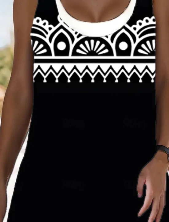 Best Women's Midi Dress Tank Dress Fashion Classic Outdoor Daily Weekend Regular Fit Graphic Geometric Sleeveless Crew Neck Summer Spring Fall Women Floral Dresses