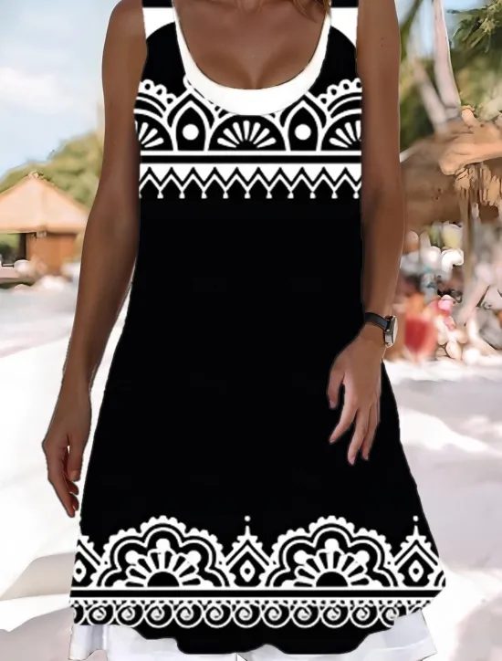 Best Women's Midi Dress Tank Dress Fashion Classic Outdoor Daily Weekend Regular Fit Graphic Geometric Sleeveless Crew Neck Summer Spring Fall Women Floral Dresses