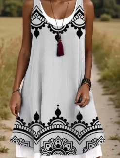 Clearance Women's Midi Dress Tank Dress Fashion Classic Outdoor Daily Weekend Regular Fit Graphic Geometric Sleeveless Crew Neck Summer Spring Fall Women Floral Dresses