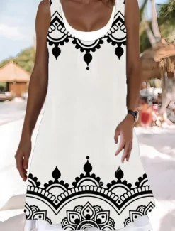 Clearance Women's Midi Dress Tank Dress Fashion Classic Outdoor Daily Weekend Regular Fit Graphic Geometric Sleeveless Crew Neck Summer Spring Fall Women Floral Dresses