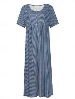 Sale Women's Midi Dress V-Neck Floral Print Short Sleeve A-Line Comfort Blue Beach Party Spring Summer Fashion Clothing Apparel Women Floral Dresses