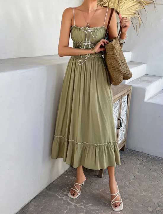 Outlet Women's Midi Dress White Dress Casual Dress Summer Dress Slip Dress Fashion Modern Daily Beach Weekend Regular Fit Plain Sleeveless Spaghetti Strap Black Yellow Blue Green Summer Women Vacation Dresses|Sundresses