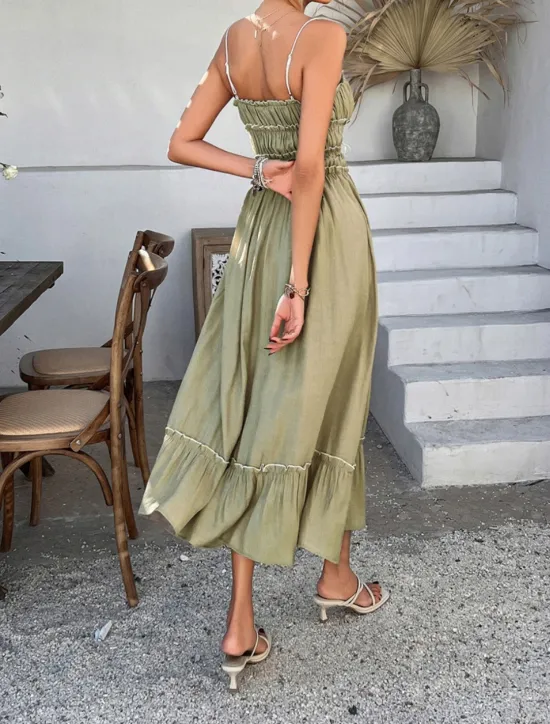 Outlet Women's Midi Dress White Dress Casual Dress Summer Dress Slip Dress Fashion Modern Daily Beach Weekend Regular Fit Plain Sleeveless Spaghetti Strap Black Yellow Blue Green Summer Women Vacation Dresses|Sundresses