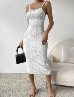 Sale Women's Midi Dress Dress Graduation Dress Slip Dress Fashion Birthday Date Going out Regular Fit Plain Sleeveless Spaghetti Strap Summer Women White Dresses