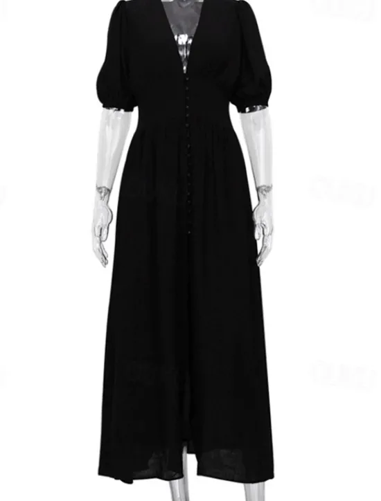 Best Women's Midi Dress White Dress Graduation Dress Party Dress Fashion Modern Party Birthday Date Regular Fit Plain Short Sleeve V Neck Black White Summer Women White Dresses