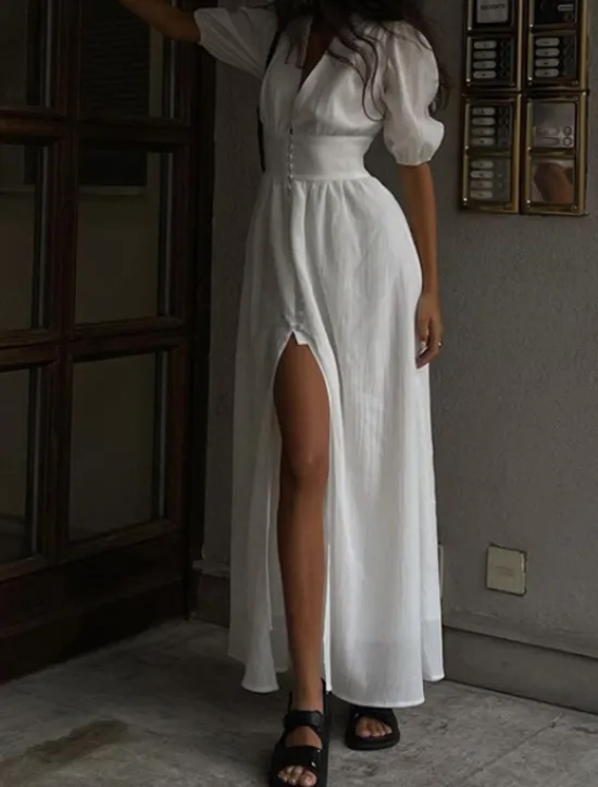 Best Women's Midi Dress White Dress Graduation Dress Party Dress Fashion Modern Party Birthday Date Regular Fit Plain Short Sleeve V Neck Black White Summer Women White Dresses