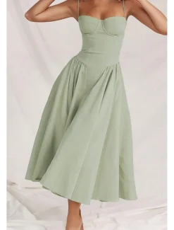 Online Women's Midi Dress White Dress Graduation Dress Slip Dress Fashion Modern Birthday Graduation Date Regular Fit Plain Sleeveless Spaghetti Strap Black Yellow Light Green Red Summer Women Vacation Dresses