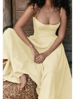Online Women's Midi Dress White Dress Graduation Dress Slip Dress Fashion Modern Birthday Graduation Date Regular Fit Plain Sleeveless Spaghetti Strap Black Yellow Light Green Red Summer Women Vacation Dresses