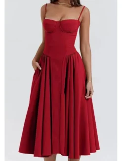 Online Women's Midi Dress White Dress Graduation Dress Slip Dress Fashion Modern Birthday Graduation Date Regular Fit Plain Sleeveless Spaghetti Strap Black Yellow Light Green Red Summer Women Vacation Dresses