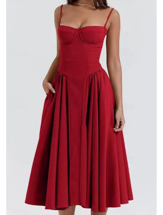 Online Women's Midi Dress White Dress Graduation Dress Slip Dress Fashion Modern Birthday Graduation Date Regular Fit Plain Sleeveless Spaghetti Strap Black Yellow Light Green Red Summer Women Vacation Dresses