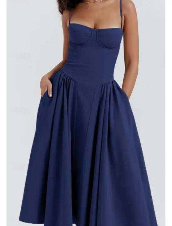 Online Women's Midi Dress White Dress Graduation Dress Slip Dress Fashion Modern Birthday Graduation Date Regular Fit Plain Sleeveless Spaghetti Strap Black Yellow Light Green Red Summer Women Vacation Dresses