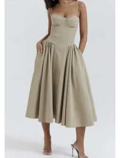 Online Women's Midi Dress White Dress Graduation Dress Slip Dress Fashion Modern Birthday Graduation Date Regular Fit Plain Sleeveless Spaghetti Strap Black Yellow Light Green Red Summer Women Vacation Dresses