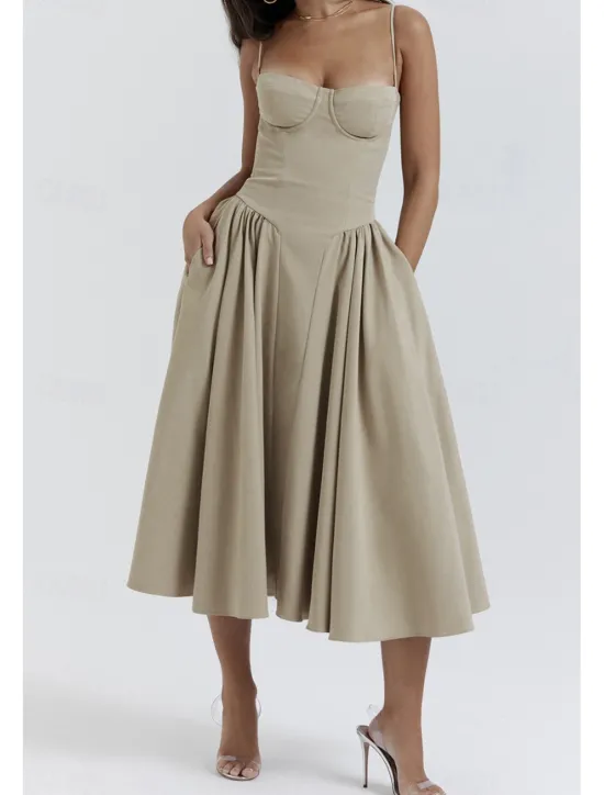 Online Women's Midi Dress White Dress Graduation Dress Slip Dress Fashion Modern Birthday Graduation Date Regular Fit Plain Sleeveless Spaghetti Strap Black Yellow Light Green Red Summer Women Vacation Dresses