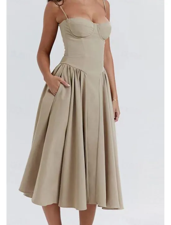 Online Women's Midi Dress White Dress Graduation Dress Slip Dress Fashion Modern Birthday Graduation Date Regular Fit Plain Sleeveless Spaghetti Strap Black Yellow Light Green Red Summer Women Vacation Dresses