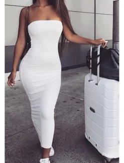Discount Women's Midi Dress White Dress Graduation Dress Bodycon Fashion Outdoor Birthday Date Regular Fit Plain Sleeveless Strapless Black White Army Green Red Summer Women White Dresses