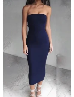 Discount Women's Midi Dress White Dress Graduation Dress Bodycon Fashion Outdoor Birthday Date Regular Fit Plain Sleeveless Strapless Black White Army Green Red Summer Women White Dresses