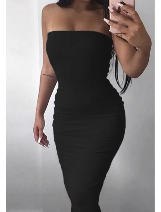 Discount Women's Midi Dress White Dress Graduation Dress Bodycon Fashion Outdoor Birthday Date Regular Fit Plain Sleeveless Strapless Black White Army Green Red Summer Women White Dresses