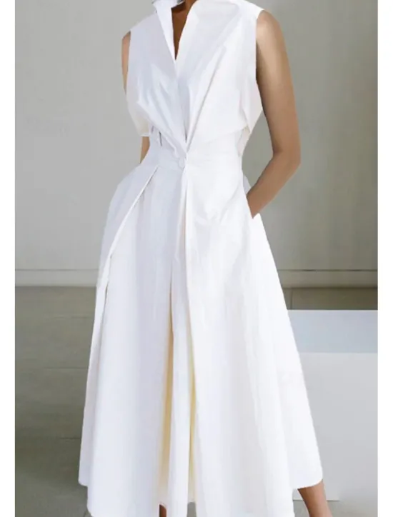 Outlet Women's Midi Dress White Dress Trumpet Mermaid Dress Print Dress Fashion Tea Party Going out Weekend Regular Fit Plain Flower Sleeveless V Neck White Cream Orange Beige Summer Women White Dresses