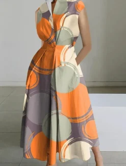 Outlet Women's Midi Dress White Dress Trumpet Mermaid Dress Print Dress Fashion Tea Party Going out Weekend Regular Fit Plain Flower Sleeveless V Neck White Cream Orange Beige Summer Women White Dresses