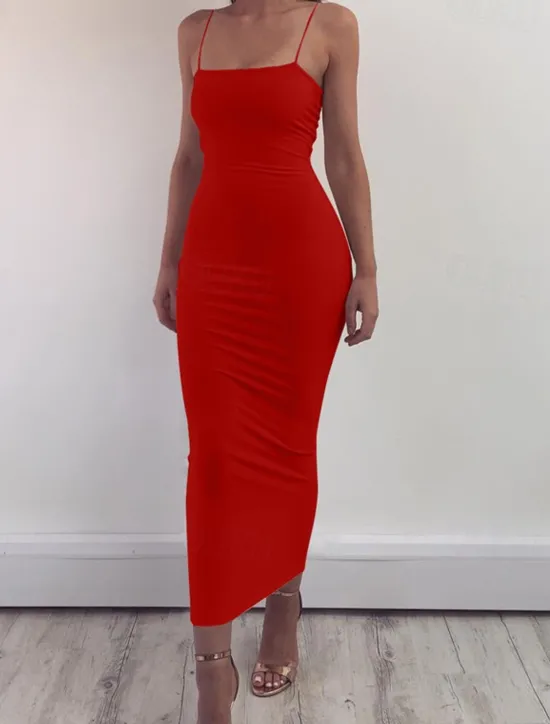 Outlet Women's Midi Dress White Dress Graduation Dress Party Dress Slip Dress Elegant Fashion Party Birthday Holiday Regular Fit Plain Sleeveless Spaghetti Strap Black White Red Summer Women White Dresses