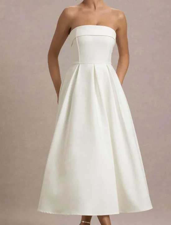 Sale Women's Midi Dress White Dress Graduation Dress Prom Dress Party Dress Fashion Wedding Party Evening Party Regular Fit Plain Sleeveless Strapless Black White Yellow Pink Summer Women White Dresses