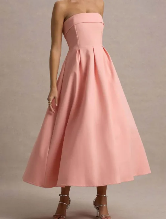 Sale Women's Midi Dress White Dress Graduation Dress Prom Dress Party Dress Fashion Wedding Party Evening Party Regular Fit Plain Sleeveless Strapless Black White Yellow Pink Summer Women White Dresses