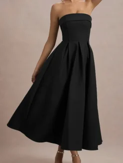 Sale Women's Midi Dress White Dress Graduation Dress Prom Dress Party Dress Fashion Wedding Party Evening Party Regular Fit Plain Sleeveless Strapless Black White Yellow Pink Summer Women White Dresses