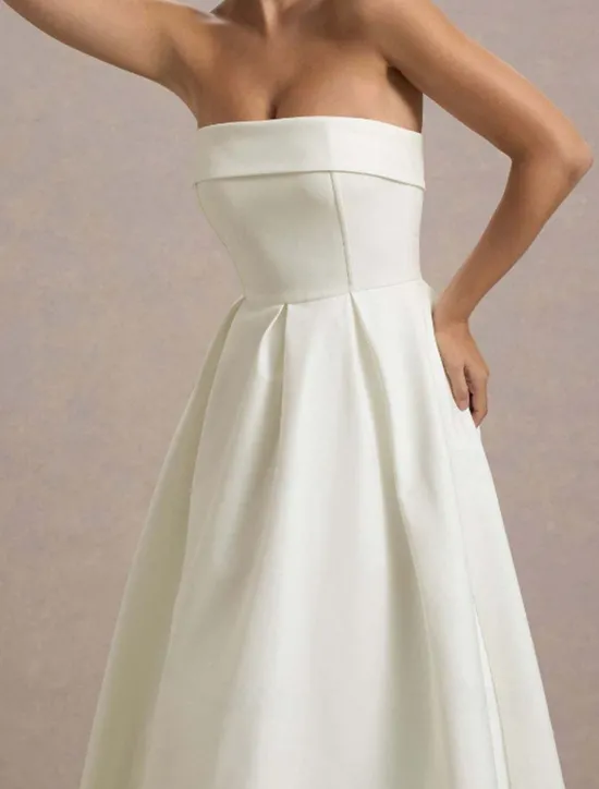Sale Women's Midi Dress White Dress Graduation Dress Prom Dress Party Dress Fashion Wedding Party Evening Party Regular Fit Plain Sleeveless Strapless Black White Yellow Pink Summer Women White Dresses
