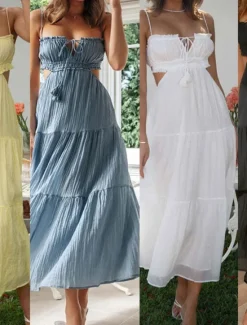 Clearance Women's Midi Dress White Dress Graduation Dress Slip Dress Fashion Modern Birthday Holiday Graduation Regular Fit Plain Sleeveless Spaghetti Strap Black White Yellow Blue Summer Women White Dresses