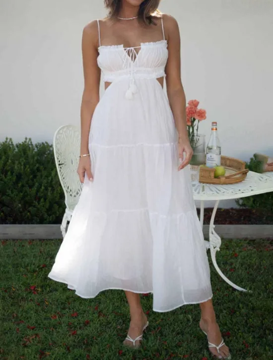 Clearance Women's Midi Dress White Dress Graduation Dress Slip Dress Fashion Modern Birthday Holiday Graduation Regular Fit Plain Sleeveless Spaghetti Strap Black White Yellow Blue Summer Women White Dresses