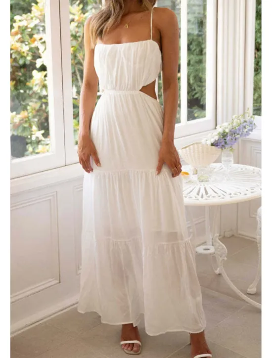 New Women's Midi Dress White Dress Graduation Dress Slip Dress Fashion Modern Birthday Holiday Date Regular Fit Plain Sleeveless Spaghetti Strap White Light Green Orange Summer Women Cocktail Dress
