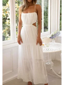 New Women's Midi Dress White Dress Graduation Dress Slip Dress Fashion Modern Birthday Holiday Date Regular Fit Plain Sleeveless Spaghetti Strap White Light Green Orange Summer Women Cocktail Dress