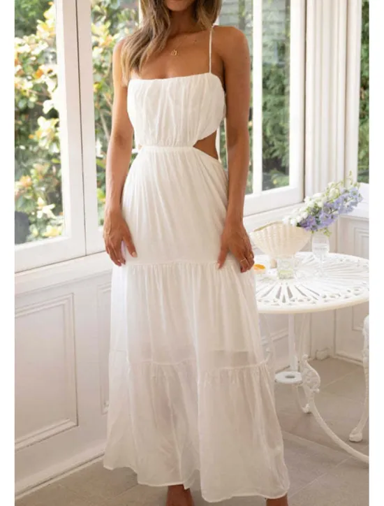 New Women's Midi Dress White Dress Graduation Dress Slip Dress Fashion Modern Birthday Holiday Date Regular Fit Plain Sleeveless Spaghetti Strap White Light Green Orange Summer Women Cocktail Dress