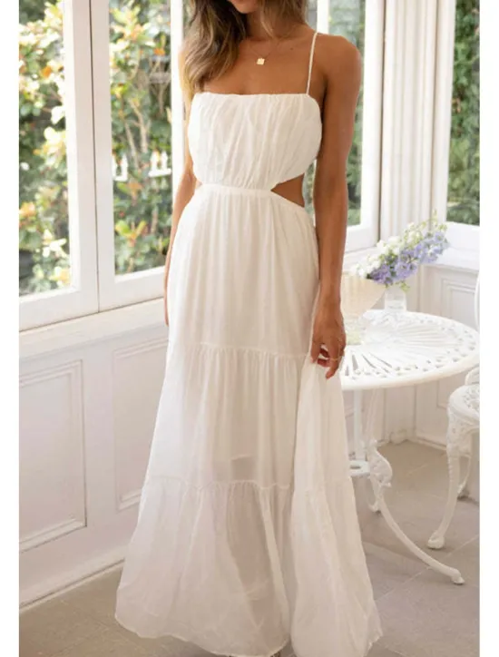 New Women's Midi Dress White Dress Graduation Dress Slip Dress Fashion Modern Birthday Holiday Date Regular Fit Plain Sleeveless Spaghetti Strap White Light Green Orange Summer Women Cocktail Dress