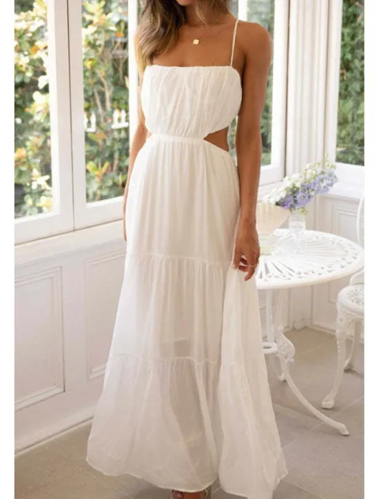 New Women's Midi Dress White Dress Graduation Dress Slip Dress Fashion Modern Birthday Holiday Date Regular Fit Plain Sleeveless Spaghetti Strap White Light Green Orange Summer Women Cocktail Dress