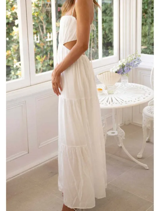 New Women's Midi Dress White Dress Graduation Dress Slip Dress Fashion Modern Birthday Holiday Date Regular Fit Plain Sleeveless Spaghetti Strap White Light Green Orange Summer Women Cocktail Dress