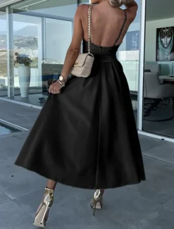 Best Women's Midi Dress White Dress Graduation Dress Slip Dress A Line Wedding Party Date Regular Fit Sleeveless Strap Black White Pink Fuchsia Summer Women White Dresses