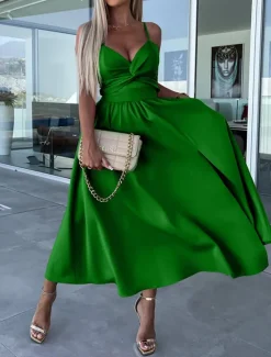 Best Women's Midi Dress White Dress Graduation Dress Slip Dress A Line Wedding Party Date Regular Fit Sleeveless Strap Black White Pink Fuchsia Summer Women White Dresses