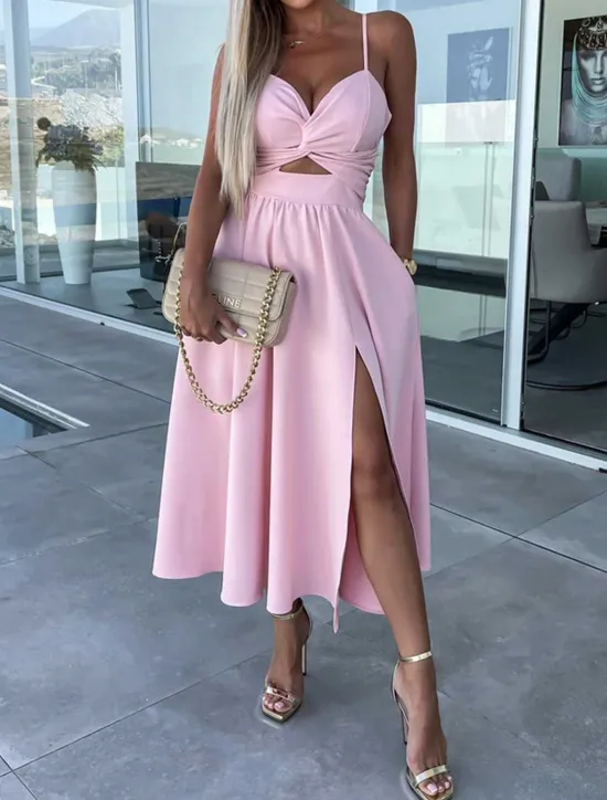 Best Women's Midi Dress White Dress Graduation Dress Slip Dress A Line Wedding Party Date Regular Fit Sleeveless Strap Black White Pink Fuchsia Summer Women White Dresses