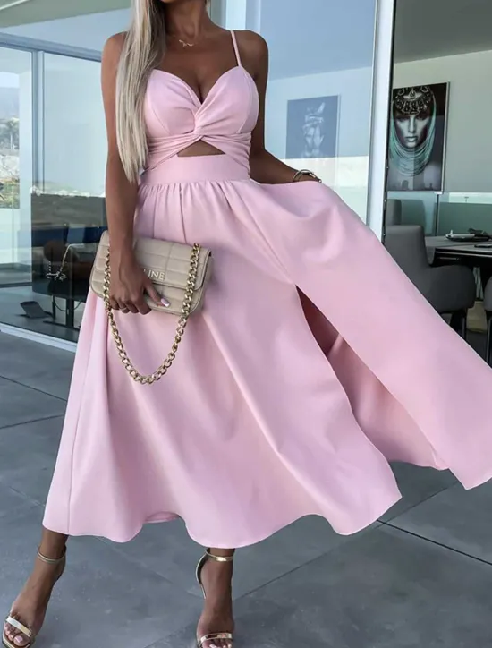 Best Women's Midi Dress White Dress Graduation Dress Slip Dress A Line Wedding Party Date Regular Fit Sleeveless Strap Black White Pink Fuchsia Summer Women White Dresses