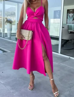 Best Women's Midi Dress White Dress Graduation Dress Slip Dress A Line Wedding Party Date Regular Fit Sleeveless Strap Black White Pink Fuchsia Summer Women White Dresses