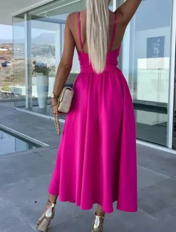Best Women's Midi Dress White Dress Graduation Dress Slip Dress A Line Wedding Party Date Regular Fit Sleeveless Strap Black White Pink Fuchsia Summer Women White Dresses