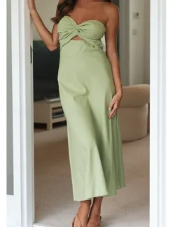 Sale Women's Midi Dress White Dress Graduation Dress Fashion Vacation Birthday Holiday Regular Fit Plain Sleeveless Strapless White Yellow Green Summer Women White Dresses