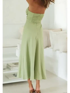 Sale Women's Midi Dress White Dress Graduation Dress Fashion Vacation Birthday Holiday Regular Fit Plain Sleeveless Strapless White Yellow Green Summer Women White Dresses