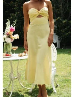 Sale Women's Midi Dress White Dress Graduation Dress Fashion Vacation Birthday Holiday Regular Fit Plain Sleeveless Strapless White Yellow Green Summer Women White Dresses