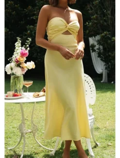 Sale Women's Midi Dress White Dress Graduation Dress Fashion Vacation Birthday Holiday Regular Fit Plain Sleeveless Strapless White Yellow Green Summer Women White Dresses